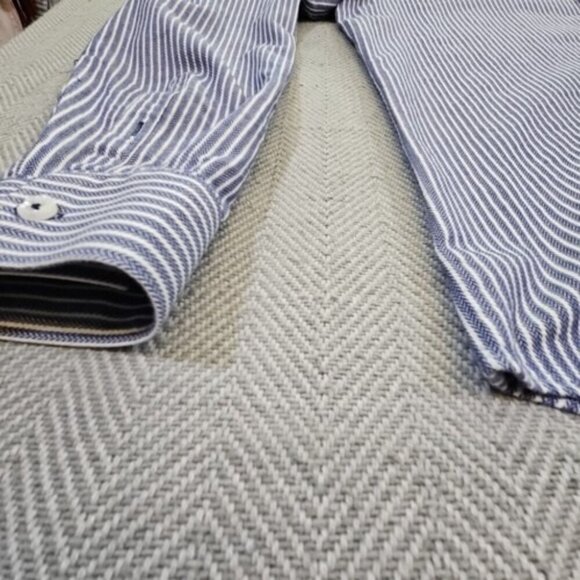 Jared Lang After Hours Shirt Men's XL Blue Cotton Herringbone Slim Fit Button-Up - Picture 11 of 16